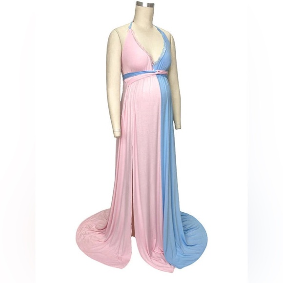 Pink&Blue Lace Spaghetti Backless Side Slit Dress - Picture 2 of 4